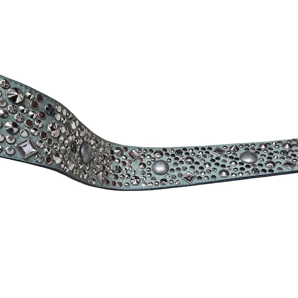 Chad Calvin Designs Teal Leather‎ Studded Belt Western Boho Cowgirl Silver 26